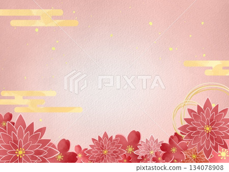 Watercolor style red Japanese flower frame background illustration Watercolor style red Japanese flower frame background illustration 134078908