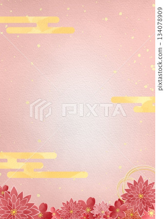 水彩風格的紅色日式花卉邊框背景插圖 水彩風格的紅色日式花卉邊框背景插圖 134078909