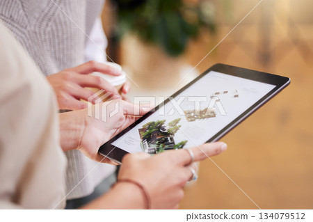 Tablet, architecture planning and screen in office for construction design with software ux, woman and hands. Architect, mobile touchscreen and teamwork for house, development and sketch on app ui Tablet, architecture planning and screen in office for construction design with software ux, woman and hands. Architect, mobile touchscreen and teamwork for house, development and sketch on app ui 134079512