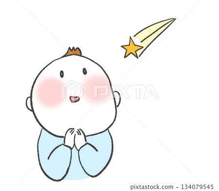 一個男孩對著流星許願 134079545