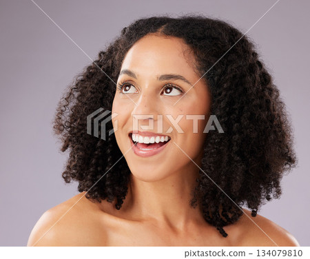 Skincare, beauty and happy woman in a studio with a self care, natural and facial treatment. Happiness, smile and female model from Mexico with a cosmetic face routine isolated by a gray background. Skincare, beauty and happy woman in a studio with a self care, natural and facial treatment. Happiness, smile and female model from Mexico with a cosmetic face routine isolated by a gray background. 134079810