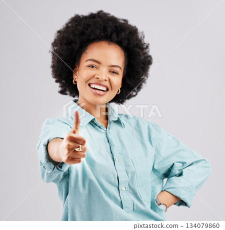 Portrait, thumbs up and black woman laughing in studio isolated on a white background. Success, happiness and person with hand gesture or emoji for winning, approval or agreement, like or thank you. Portrait, thumbs up and black woman laughing in studio isolated on a white background. Success, happiness and person with hand gesture or emoji for winning, approval or agreement, like or thank you. 134079860