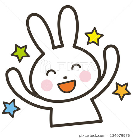 An upper body illustration of a cute rabbit character cheering with joy An upper body illustration of a cute rabbit character cheering with joy 134079976