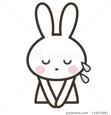 一隻可愛的兔子角色正在道歉的上半身插圖。 134079981