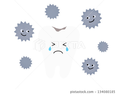 Crying tooth character with tooth decay and tooth decay bacteria - no main line Crying tooth character with tooth decay and tooth decay bacteria - no main line 134080185
