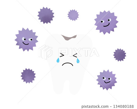 Crying tooth character with tooth decay and tooth decay bacteria - no main line Crying tooth character with tooth decay and tooth decay bacteria - no main line 134080188