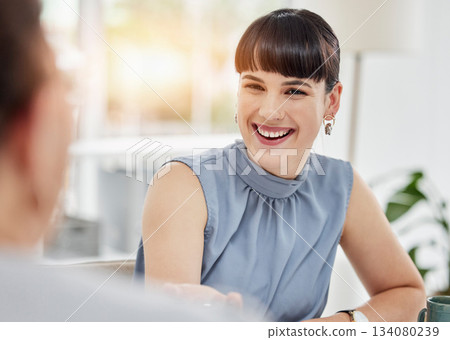 Business, corporate and woman in meeting, smile and planning for project, proposal and feedback. Female leader, confident manager or employee with happiness, brainstorming or share ideas in workplace Business, corporate and woman in meeting, smile and planning for project, proposal and feedback. Female leader, confident manager or employee with happiness, brainstorming or share ideas in workplace 134080239