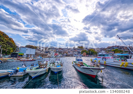 "Bozejima Fishing Port and Fishing Boats in Winter | Scenery of a Fishing Town on the Seto Inland Sea" "Bozejima Fishing Port and Fishing Boats in Winter | Scenery of a Fishing Town on the Seto Inland Sea" 134080248
