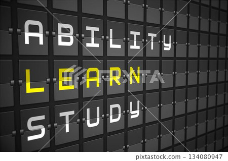 Learn buzzwords on black mechanical board 134080947