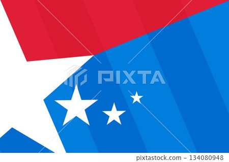 Patriotic flat graphic is featuring white star splitting red and blue areas with three white stars Patriotic flat graphic is featuring white star splitting red and blue areas with three white stars 134080948