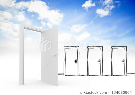 Doodle doors in the clouds 134080964