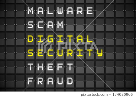 Digital security buzzwords on black mechanical board 134080966