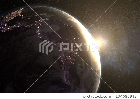 Planet earth against bright sun 134080982