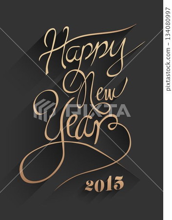 Showing golden script Happy New Year text 2015 casting shadows on charcoal background, flat design Showing golden script Happy New Year text 2015 casting shadows on charcoal background, flat design 134080997