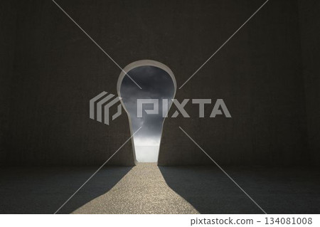 Keyhole door in dark room 134081008