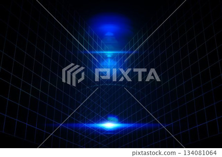 Glowing blue grid on black background 134081064