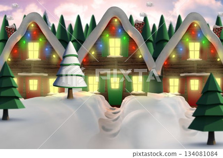 Row of snow covered houses 134081084