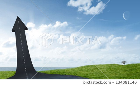 Arrow sign road against cloudy sky Arrow sign road against cloudy sky 134081140