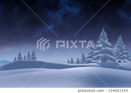 Snowy landscape with fir trees 134081143