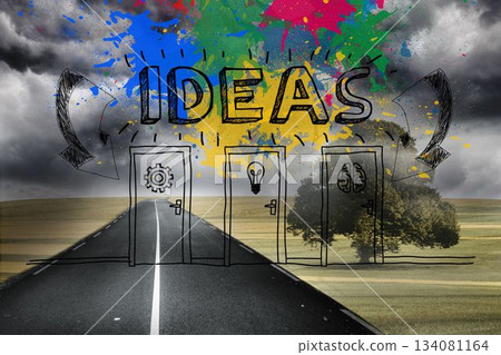 Colourful idea graphic on gloomy countryside Colourful idea graphic on gloomy countryside 134081164