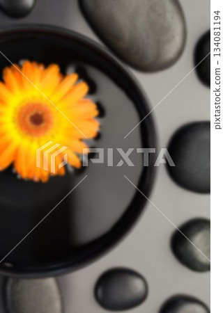 Directly above shot of orange flower floating in bowl 134081194