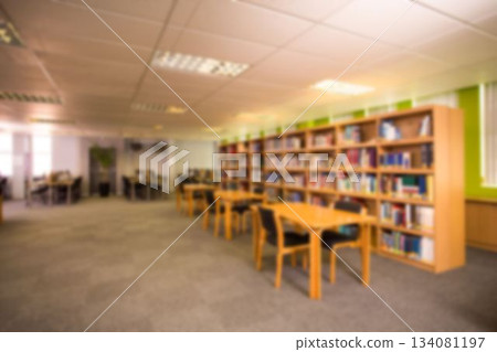 Wooden tables and bookshelves 134081197