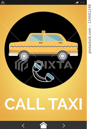 Digitally generated image of call taxi text and telephone symbol 134081246