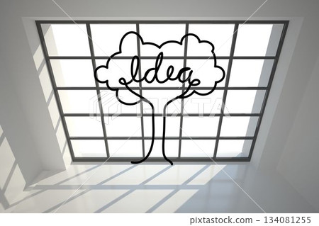Flat vector illustration is showing skylight grid casting light and shadow, with tree 'idea' sketch Flat vector illustration is showing skylight grid casting light and shadow, with tree 'idea' sketch 134081255