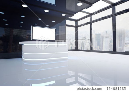 Modern room overlooking city Modern room overlooking city 134081285