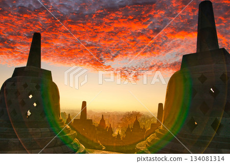 清晨，婆羅浮屠的景色美不勝收。 134081314