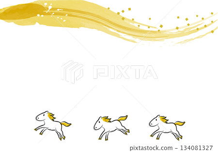 新年相框，金色筆觸，駿馬奔騰（日式風格，馬年） 134081327