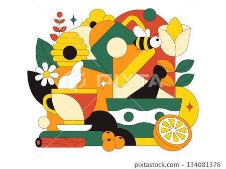 Herbal Tea Vector Illustration Featuring Chamomile Leaves as a Healthy Green Drink With a Flower Blend To Boost Endurance In a Flat Cartoon Background 134081376