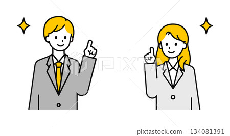Simple office worker male and female_pointing Simple office worker male and female_pointing 134081391