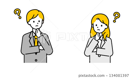 Simple office worker male and female _ question Simple office worker male and female _ question 134081397