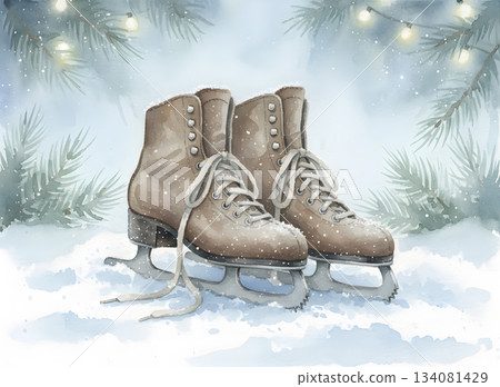 Classic Leather Ice Skates in Winter Snow 134081429