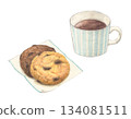 咖啡和餅乾水彩鉛筆插圖 134081511