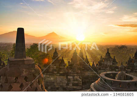 Beautiful morning view of Borobudur temple Beautiful morning view of Borobudur temple 134081605