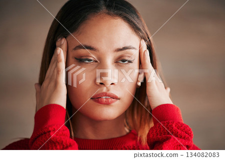 Headache, annoyed and business woman face feeling bored and frustrated from work. Employee, young female and migraine of a worker with a head massage and eye roll with blurred background and stress Headache, annoyed and business woman face feeling bored and frustrated from work. Employee, young female and migraine of a worker with a head massage and eye roll with blurred background and stress 134082083
