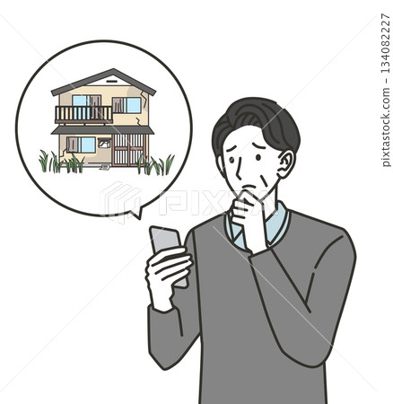 圖說:一位中年男子正在用智慧型手機搜尋空置房屋 圖說:一位中年男子正在用智慧型手機搜尋空置房屋 134082227