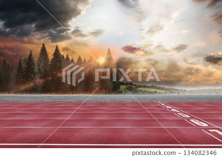 Athletic track on a landscape Athletic track on a landscape 134082346