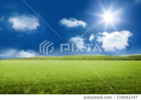 Green landscape against sky in sunny day Green landscape against sky in sunny day 134082347