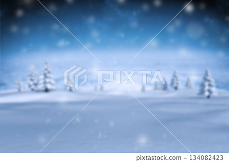 Snow-covered landscape is showing rolling hills, evergreens and drifting snowflakes in flat design Snow-covered landscape is showing rolling hills, evergreens and drifting snowflakes in flat design 134082423