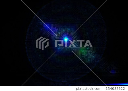 Glowing circuit board on black background 134082622