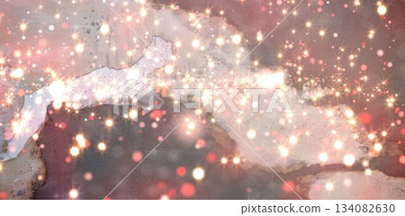 Digital abstract design showing glowing bokeh orbs and star sparkles over textured plaster backdrop 134082630