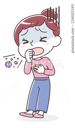 咳嗽女性的插圖(身體不適、感冒、病毒感染) 咳嗽女性的插圖(身體不適、感冒、病毒感染) 134083343