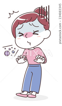 一位女士打噴嚏的插圖（感冒/過敏） 134083345