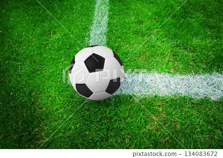 Soccer ball on marking line Soccer ball on marking line 134083672