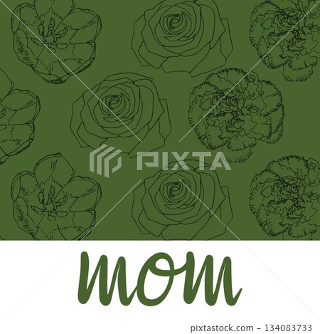 Composition of mom text over flowers on green backrgound 134083733