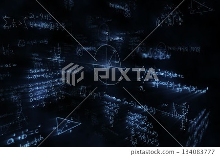Digitally generated image of mathematical equations with diagram solved 134083777