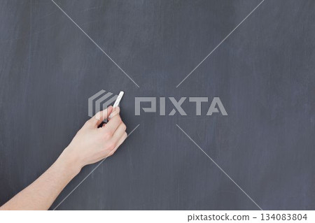 Hand writing with chalk on board Hand writing with chalk on board 134083804